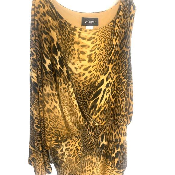 ASHRO Leopard Dress 18 Black / Gold Bodycon Cape Sleeve Tuck Front Sexy Elegant - Picture 4 of 11